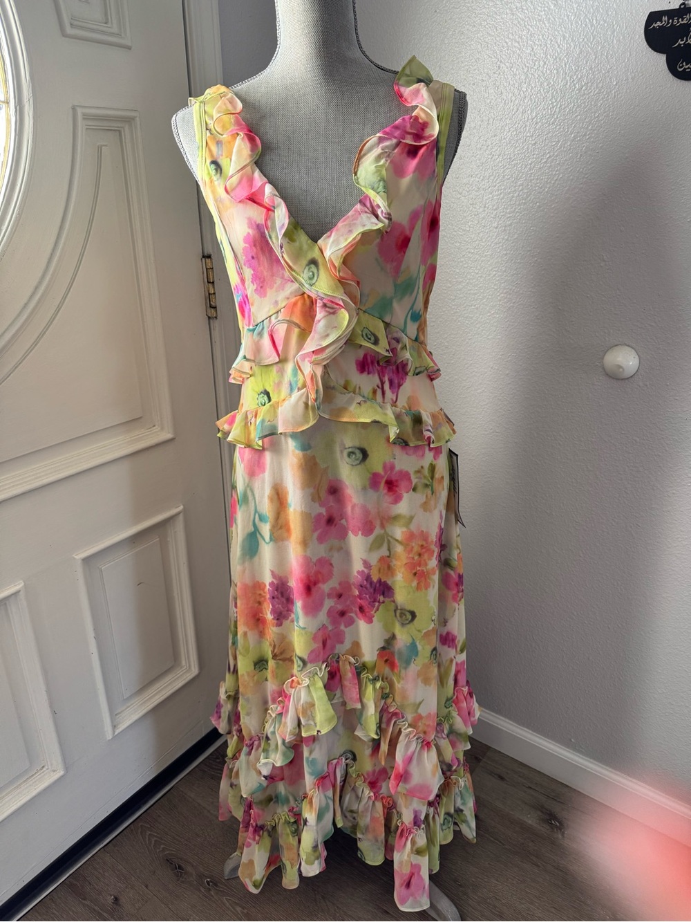 Adrianna Papell Pastel Floral Ruffle Maxi Dress